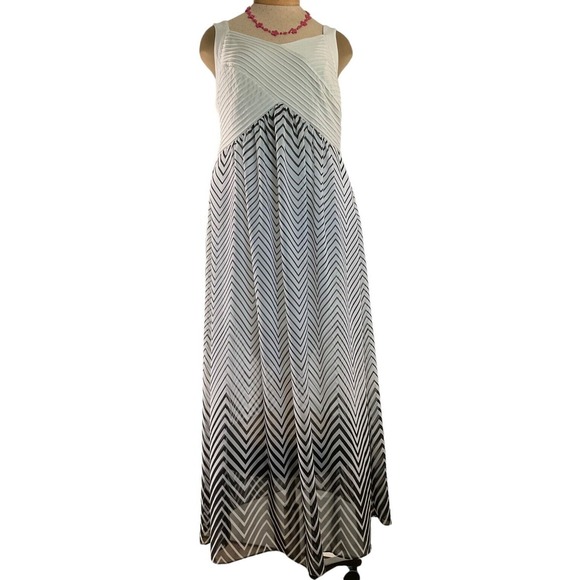 Amanda Lane Black White Chevron Maxi Dress Women's 14W Pleated Bodice - Picture 7 of 9